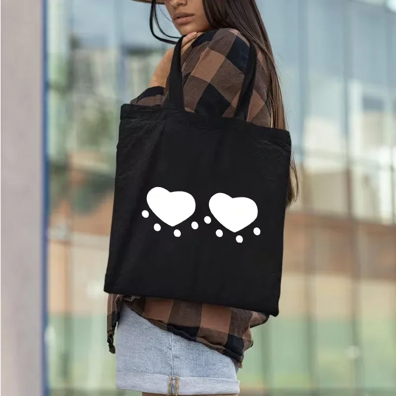 Color Cute Paw Print Black Canvas Tote Bag Minimalist Pet Lover Reusable Shoulder Handbag For Daily Shopping School