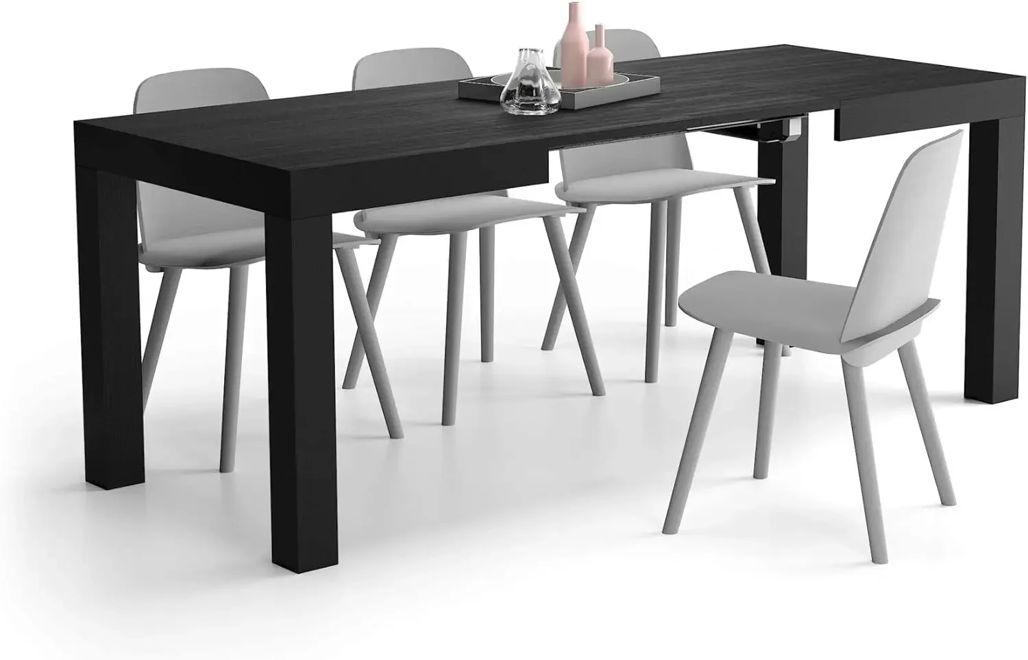 

Mobili Fiver, First Extendable Table, 47,2(77,6) x31,5 in, Ashwood Black, for 6-8 People, Expandable Dining Table for Kitchen
