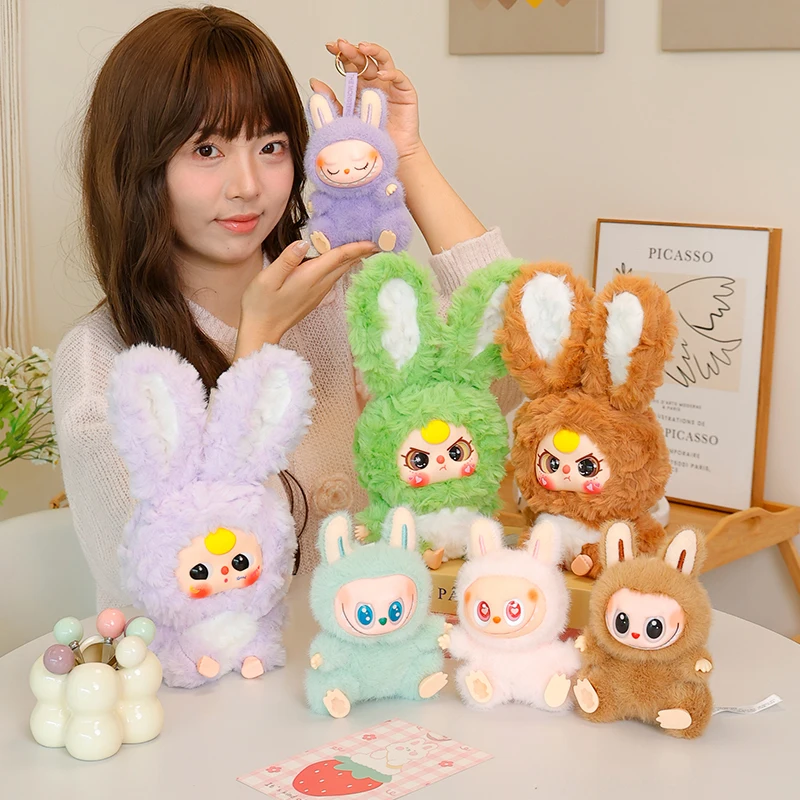 Bunny Series Blind Boxes Gefüllter Schlüsselanhänger, Kawaii Mystery Sammlerspielzeug Niedliche weiche Tiere Charm Plüschpuppe Geburtstagsgeschenke