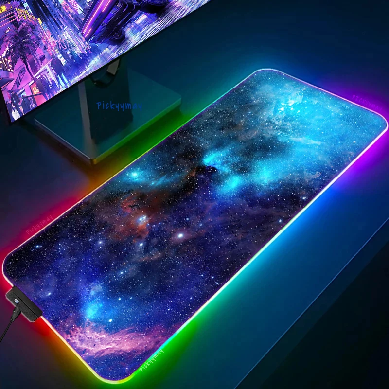 Blue Space Large RGB Mouse Pad Gaming Mousepad LED Mouse Mat Gamer Mousepads PC Desk Pads XXL RGB Keyboard Mats 100x55cm