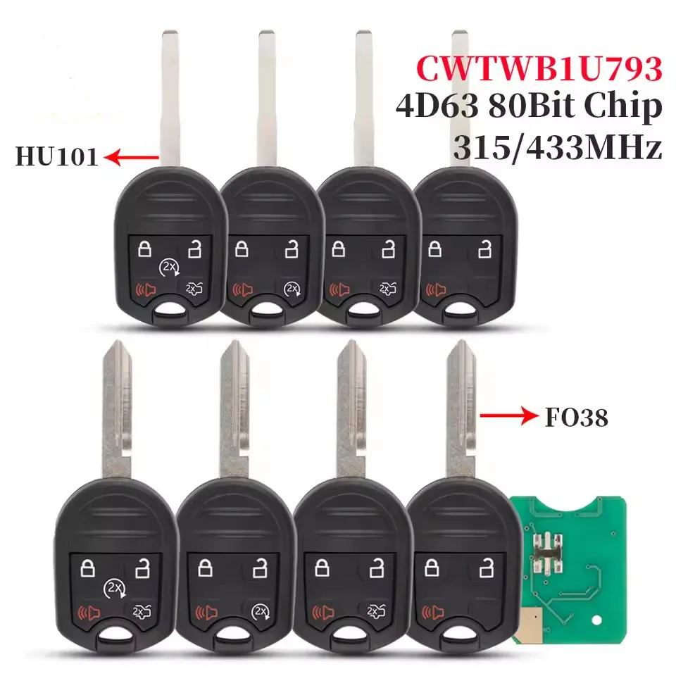 

Xuri CWTWB1U793 Remote Car Key 3/4/5 Button Fob 315-433MHz 4D63 Chip for 2012 2013 2014 2015 20162017 Ford Flex Explorer Taurus