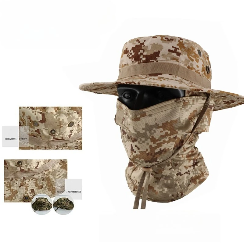 1-piece camouflage sun protection integrated hat, new quick-dry UV-blocking beanie fishing hat, outdoor round brim hat