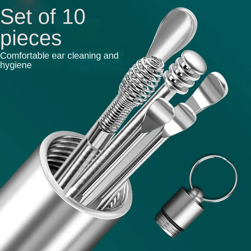 10Pcs/set Ear Wax Pickers Stainless Steel Earpick Wax Remover piercing kit earwax Curette Spoon Care Ear Clean Tool Easy Carry