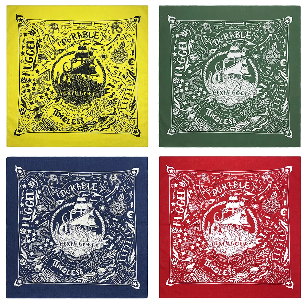 Sea Anchor Print Red Navy Yellow Green Bandannas Cotton Men Pocket Square Black Ladies Headband Head scarf Neckerchief