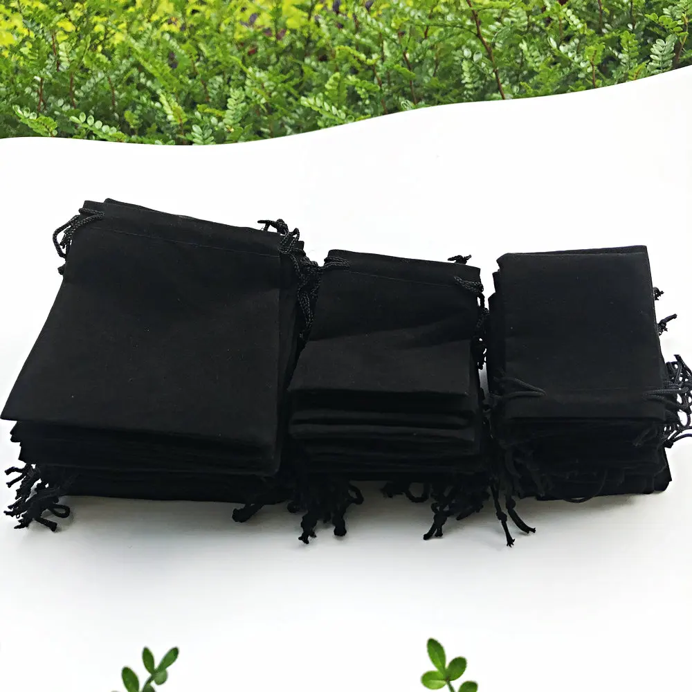 200 Pieces Velvet Dust Bag Black Multi-Color 10x12 Cm 7x9 Cm 5x7 Cm Drawstring Gift Packaging Small Jewelry Storage Bags