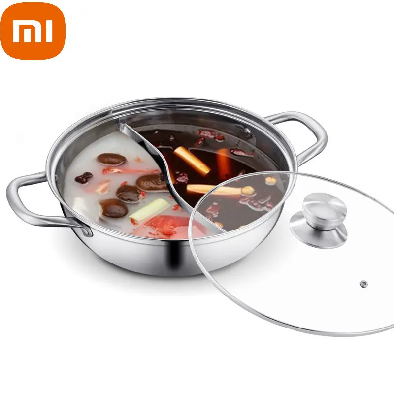 

Кастрюля Xiaomi Hot Pot Индукционная из нержавеющей стали для китайского фондю 304, кастрюля с крышкой, газовая индукционная плита, кастрюля для приготовления посуды