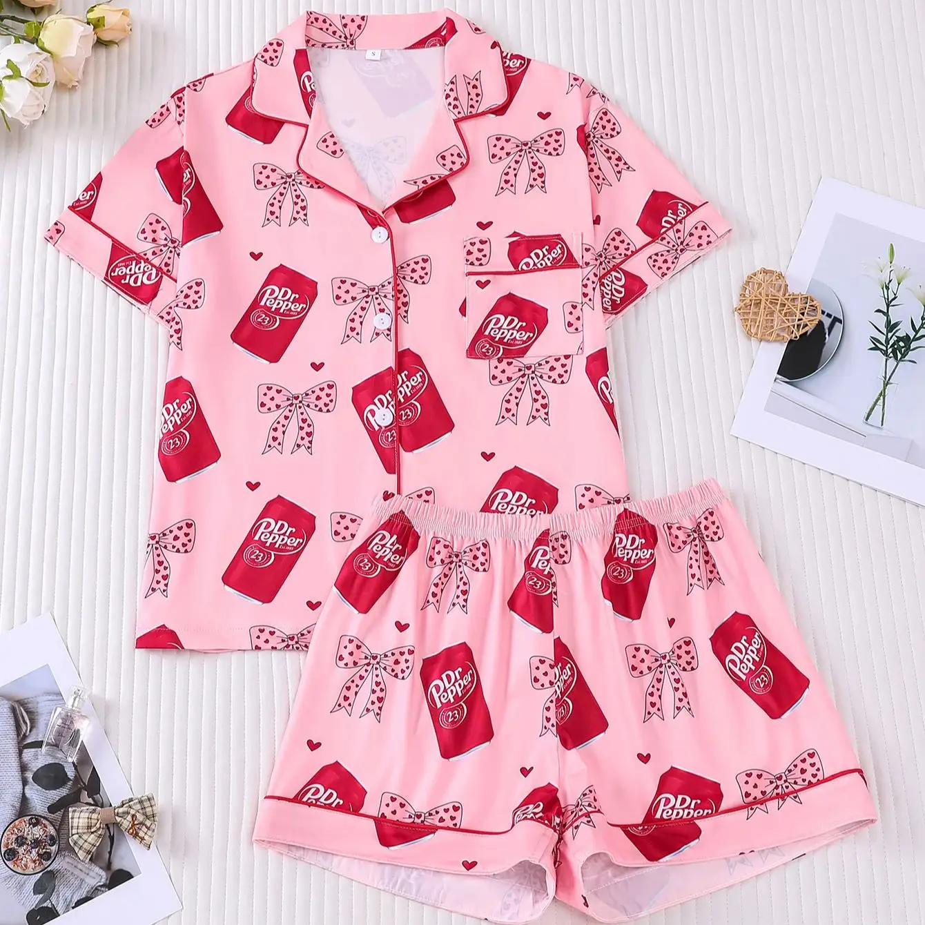 

Casual Versatile foundation make-up Cool Pajamas Women's Polo Short Sleeve Shorts Comfortable Breathable Summer Home Set