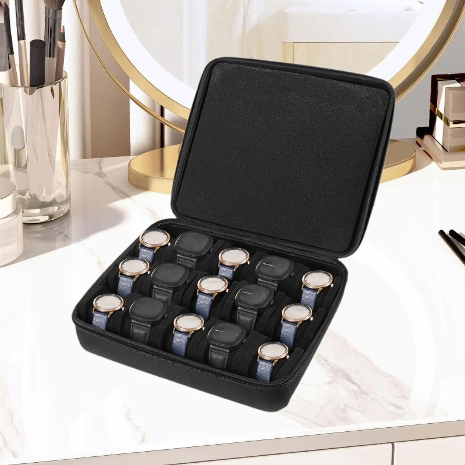 Watch Travel Box Portable Display Holder & Organizer Case for Smartwatches Wristwatches Leather Carrying Case with Soft Interior
