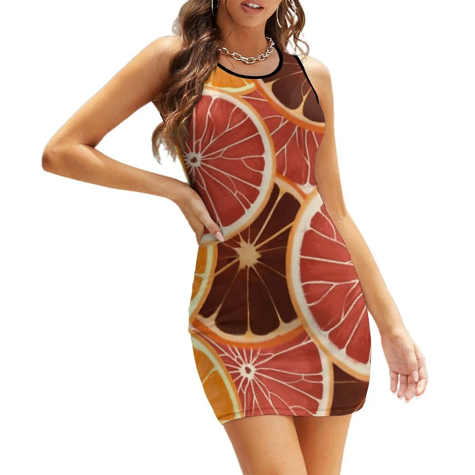

Citrus Slices Sleeveless Sundress beach outfits for women women's fashion dresses women's luxury party dress