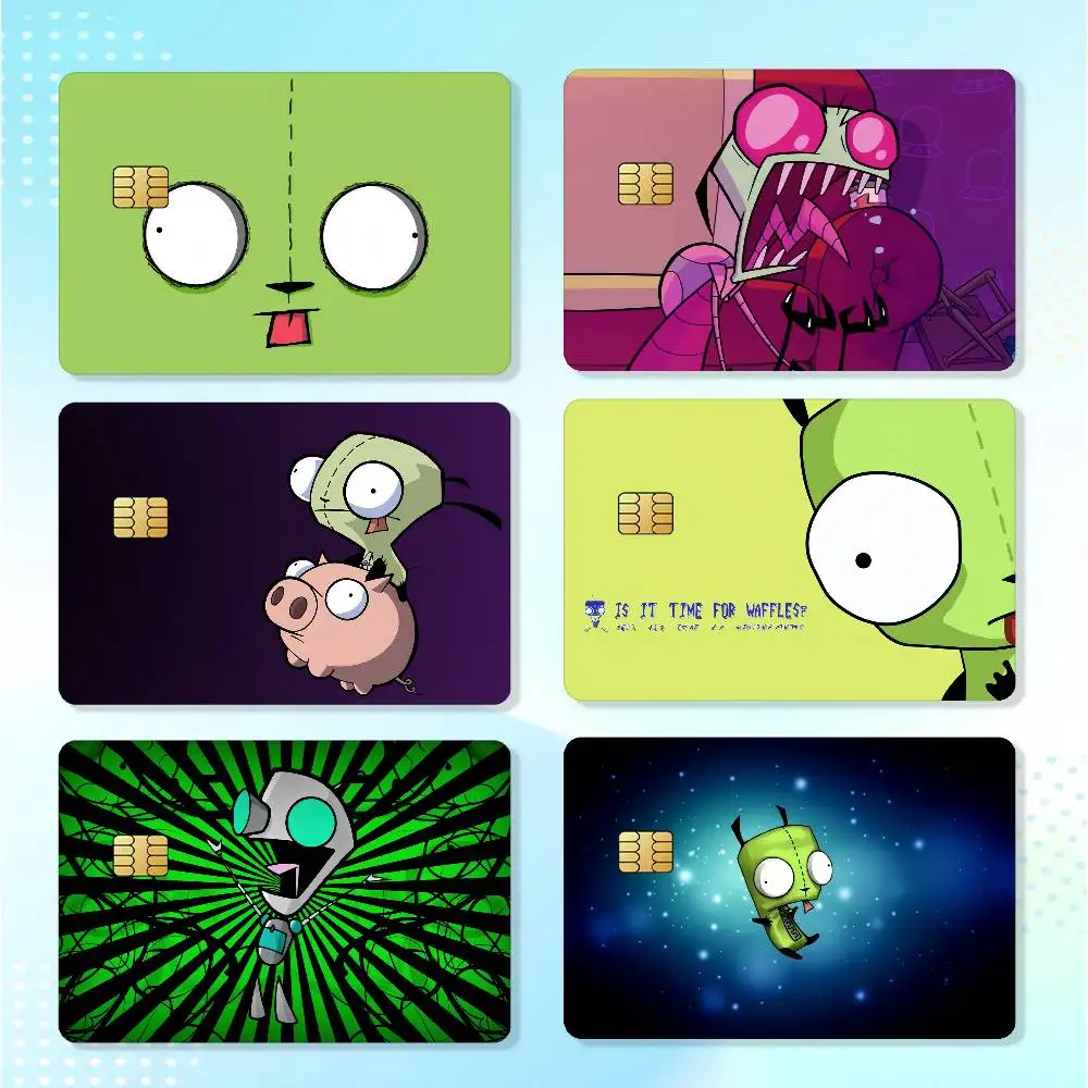 Cartoon I-Invader Zim Credit Skin Cover Card Stickers 4PCS Film Bus Pass Front Decoration Bank Debit Waterproof