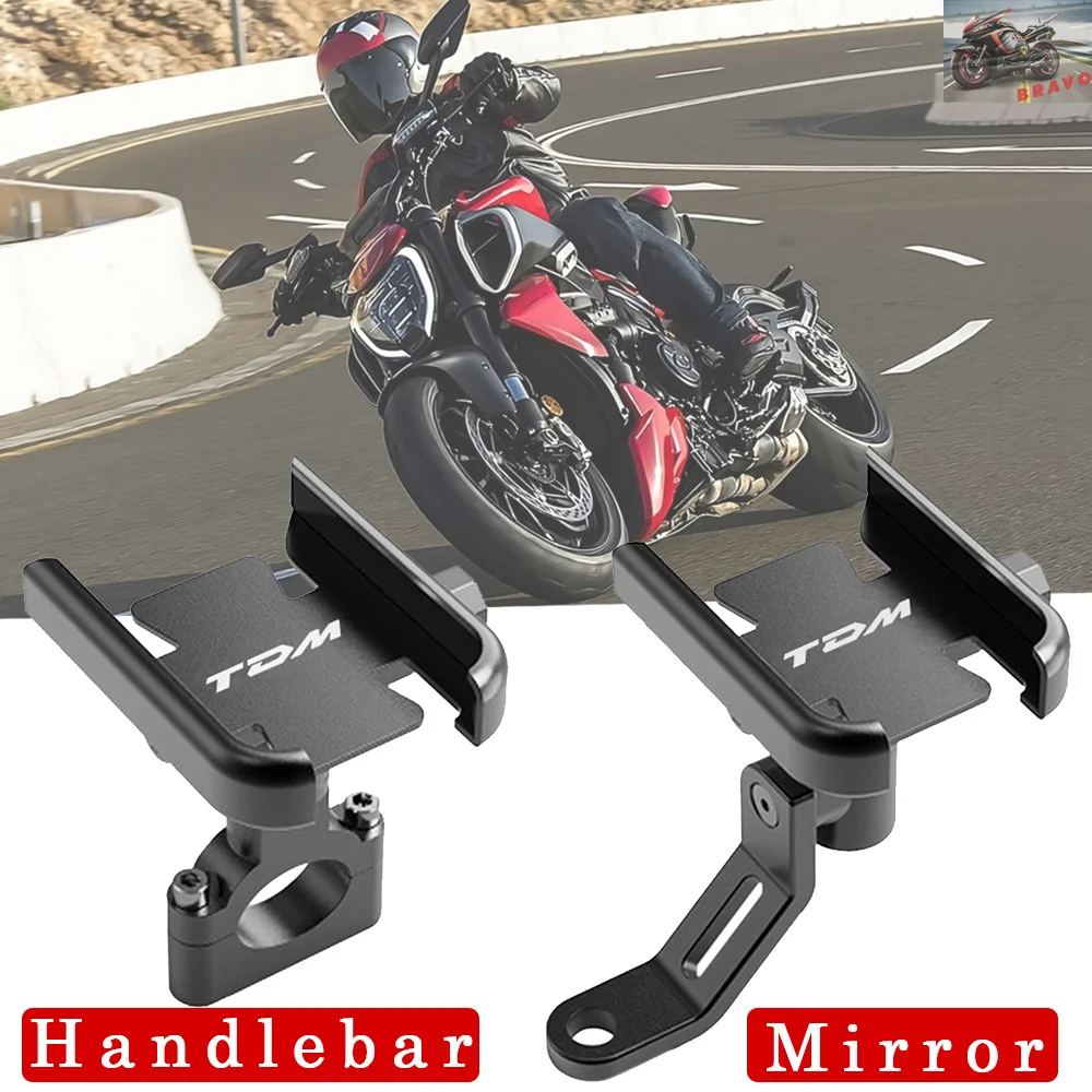 Logo For Yamaha TDM850 TDM900 TDM 850 900 Accessories Handlebar Mirror Mobile Phone Holder Metal 2024 New Black Silver