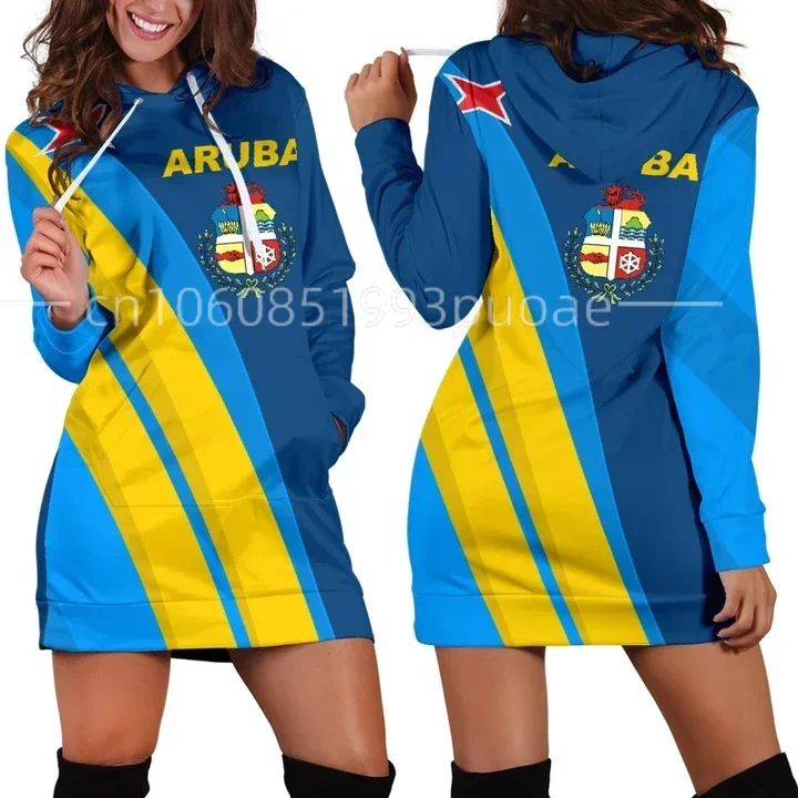 Aruba Frauen Hoodie Kleid Wappen 3D Gedruckt Dame Einteiliges Weibliche Mit Kapuze Pullover Frühling Herbst Casual Langarm