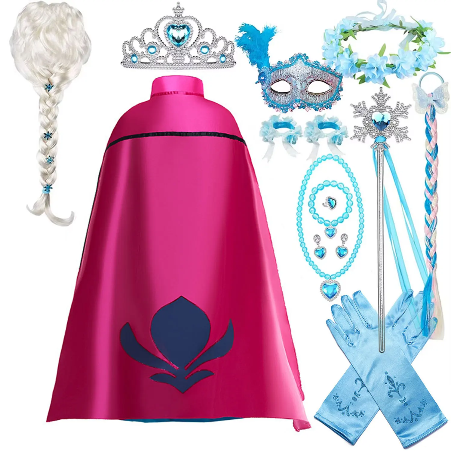 2026 Halloween Festival Birthday Party Cute Dress for Girls Playing Elsa Classic Princess Dress + Red Cape + Accessories Set