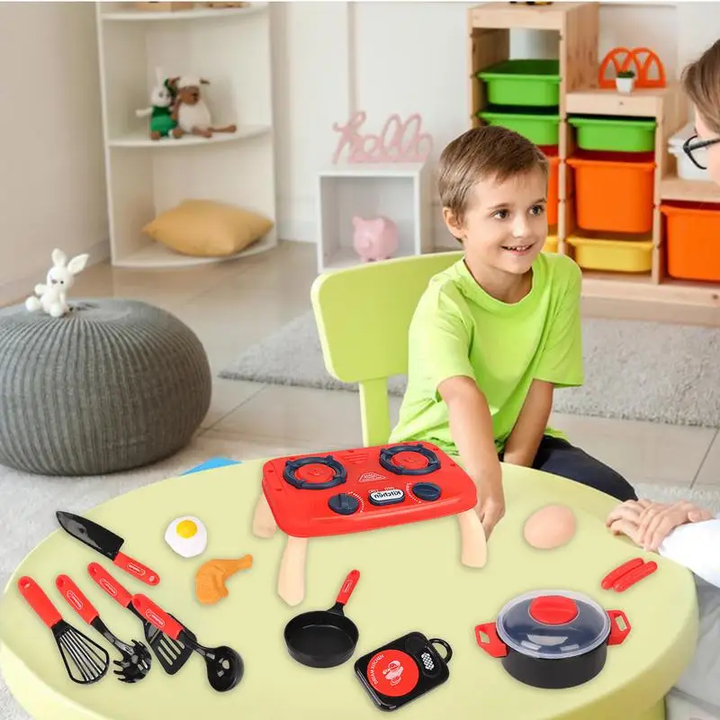 Kids Kitchen Toy Set Set of 14 Educational Toys for Children Cooking Play Exercise Hand-Eye Coordination Pot and Pan Toys for