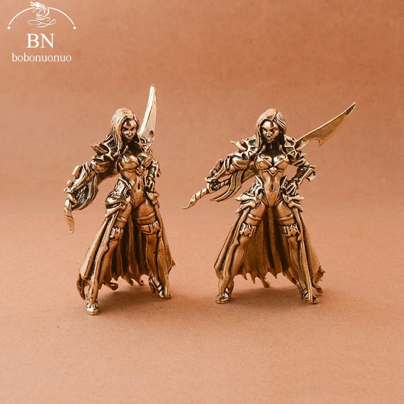 Copper Metal Solider Model Miniatures Figurine Vintage broadsword Beauty warrior Ornament Desktop Decoration Accessories Toy Gi