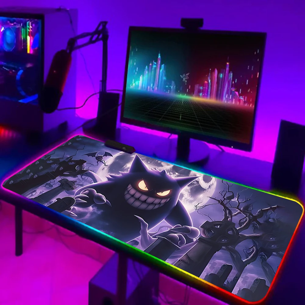 Niedlichen Anime Gengars RGB PC Gamer Tastatur Mauspad Mauspad LED leuchtende Maus matten Gummi Gaming Computer Mausepad