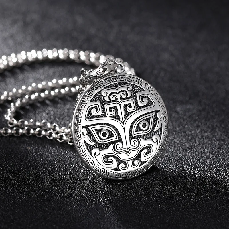 s925 sterling silver retro personalized beast surface solid pendant necklace men's thai silver glossy pendant jewelry