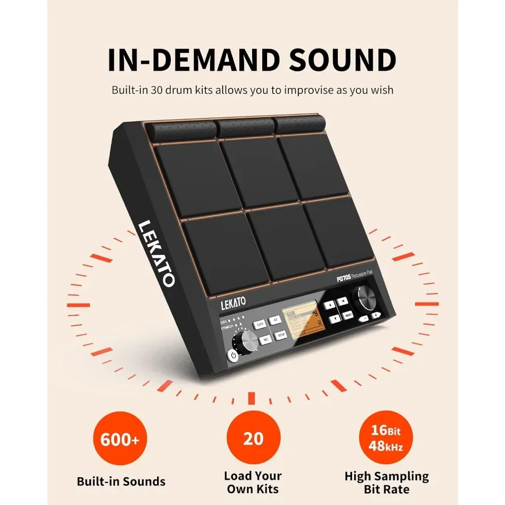 HOME.Percussion Sample Pad, Electric Drum Pad with 9 Velocity-Sensitive Drum Pad, 592+ Sounds