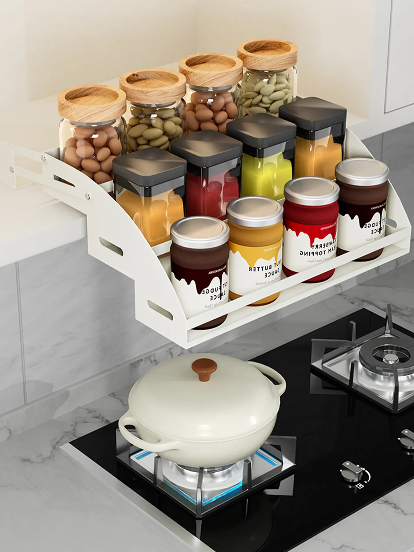 No punching folding kitchen hanging cabinet lifting basket cabinet pull-down telescopic storage 2026 new seasoning rack