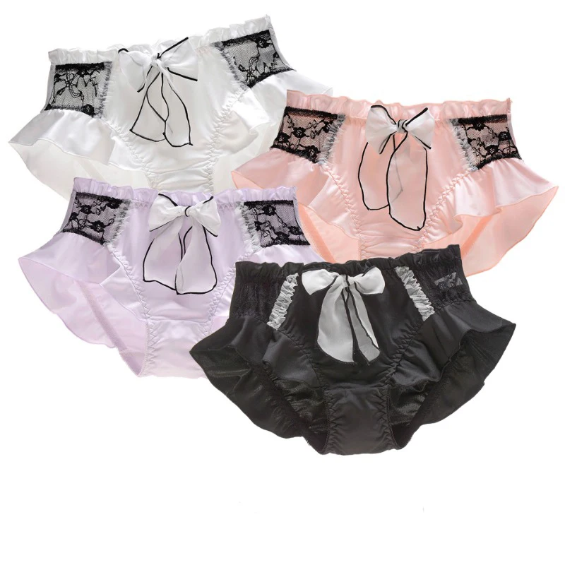 Women Milk Silk Smooth Cute Lovely Sweety Panties Lace Lolita Ruffle Ribbon Bow Elasticity Underwear Breathable Candy Color - Image 6