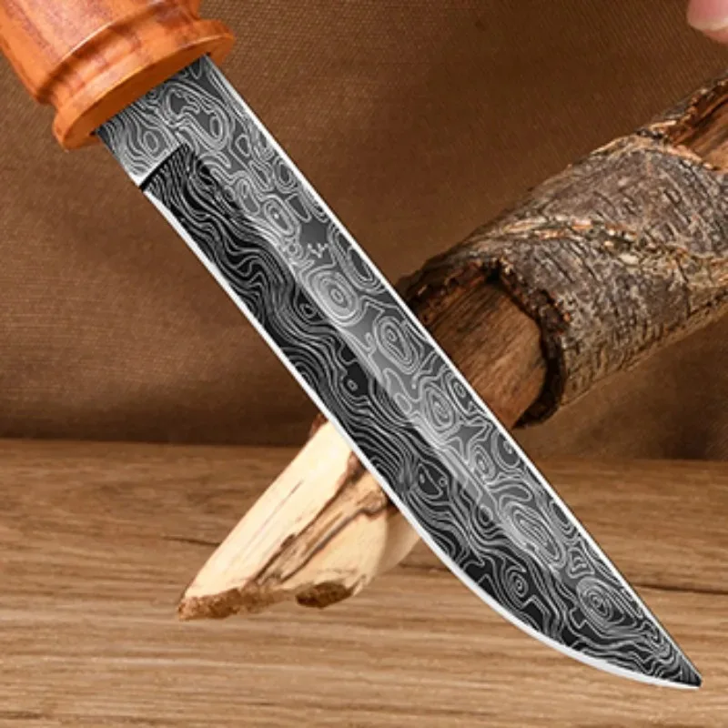 Fruit Knife Folding Portable Mini Knife, Damascus Steel Defense Knife, outdoor Bamboo Pocket Knife