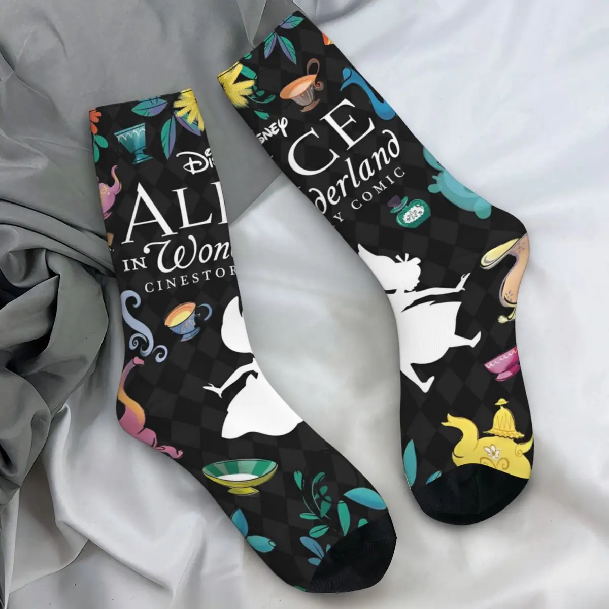 Alice's Adventures In Wonderland Strümpfe Herrensocken Hochwertige lustige Socken Winterlauf Anti-Rutsch-Grafiksocken Geschenkidee