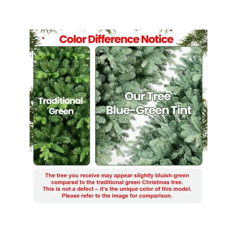 Artificial 8ft Blue Green Christmas Tree with 3308 Mixed Branch Tips, 900 Warm White LEDs, Hinged Base for Indoor Holiday Decor