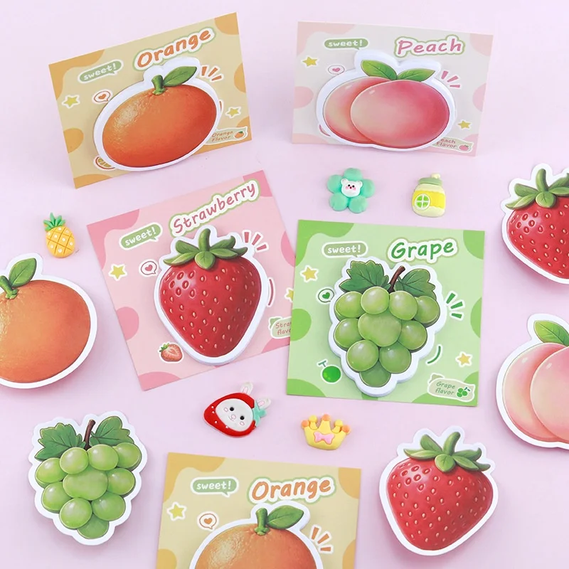 60pcs/lot Kawaii Strawberry Orange Grape Peach Fruit Memo Pad Cute Stationery Label Notepad Planner Sticker Post School Supply