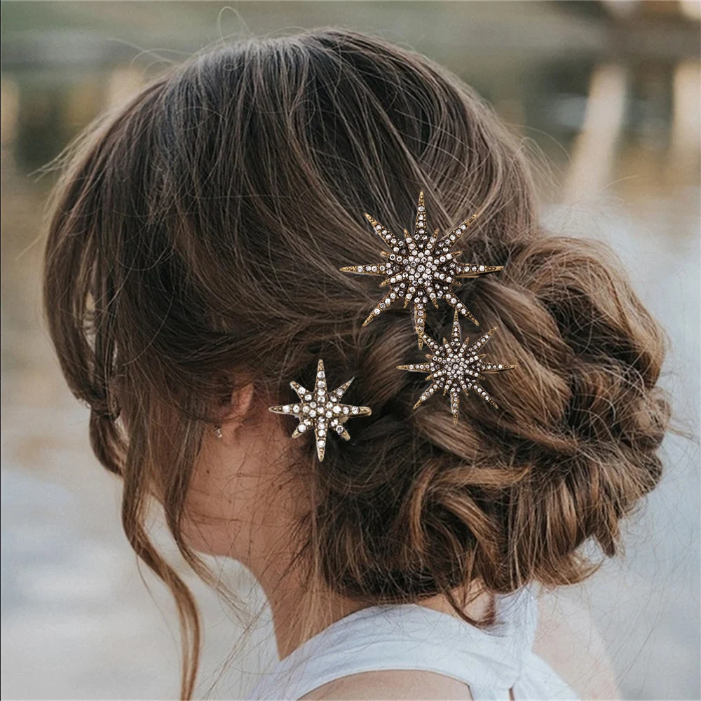 3PCS Wedding Barrettes Rhinestones Hair Clip Bridal Moon Star Clips Hair Comb Bride Hair Clip Bride Pin Bride Hair Accessories