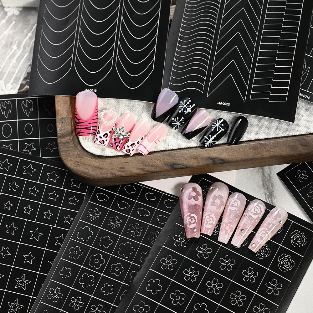 1pc Punta Francese Unghie Artistiche Adesivi a Forma di V Crescent Moon Stencil Autoadesivi Punta Del Chiodo Guide per Bordo Ausiliario Nero Strumento FAI DA TE