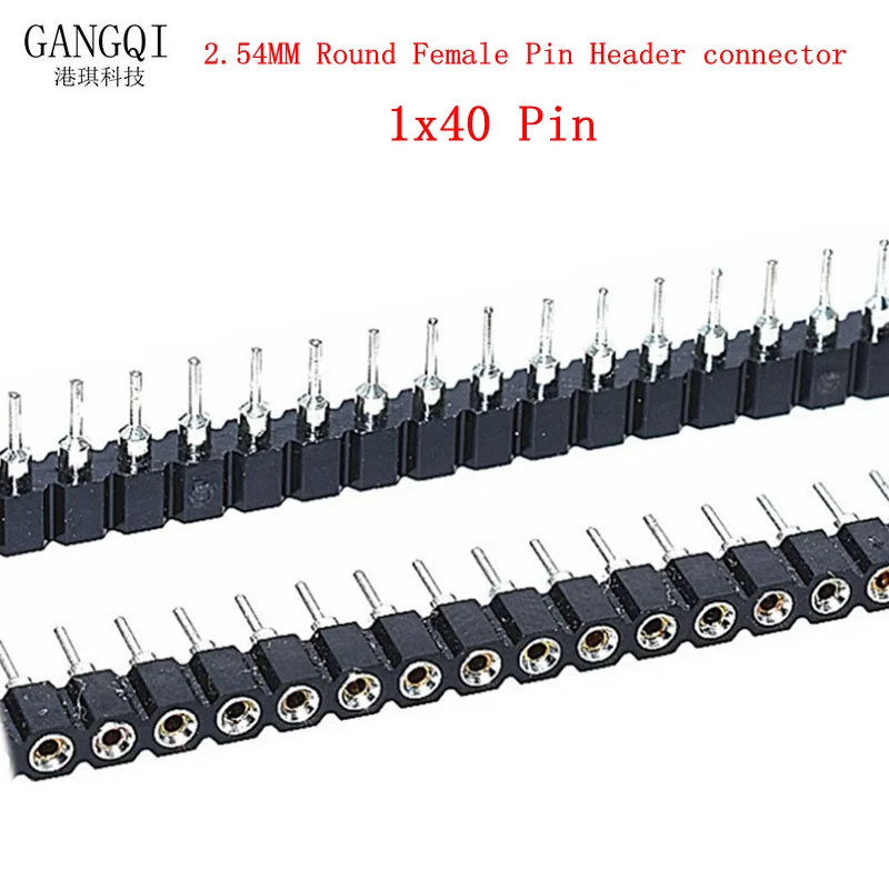 Conector de cabeçalho fêmea redondo fêmea, 1x40 Pin, 1x40 Hole, 1x40 Hole, única linha em linha, assento de agulha, 10pcs por lote