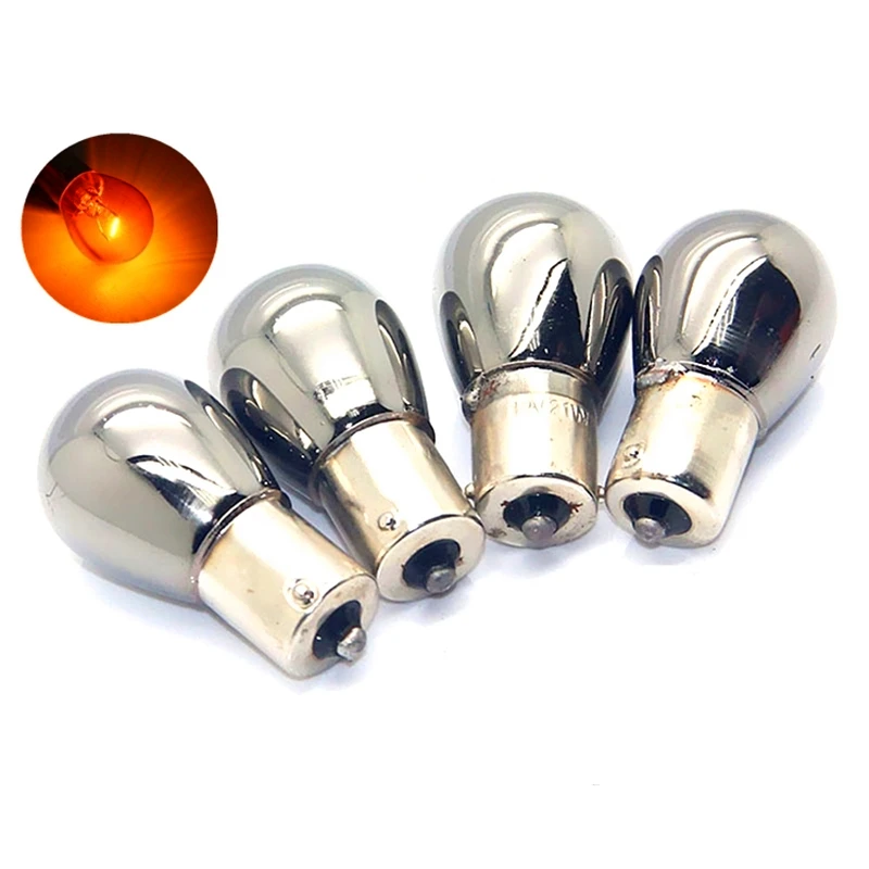 2Pcs Bau15s 1156 581  PY21W Chrome Silver Amber Rear Indicator Bulbs Turn Signal Tail Brake Light 12V Parking Light Bulbs