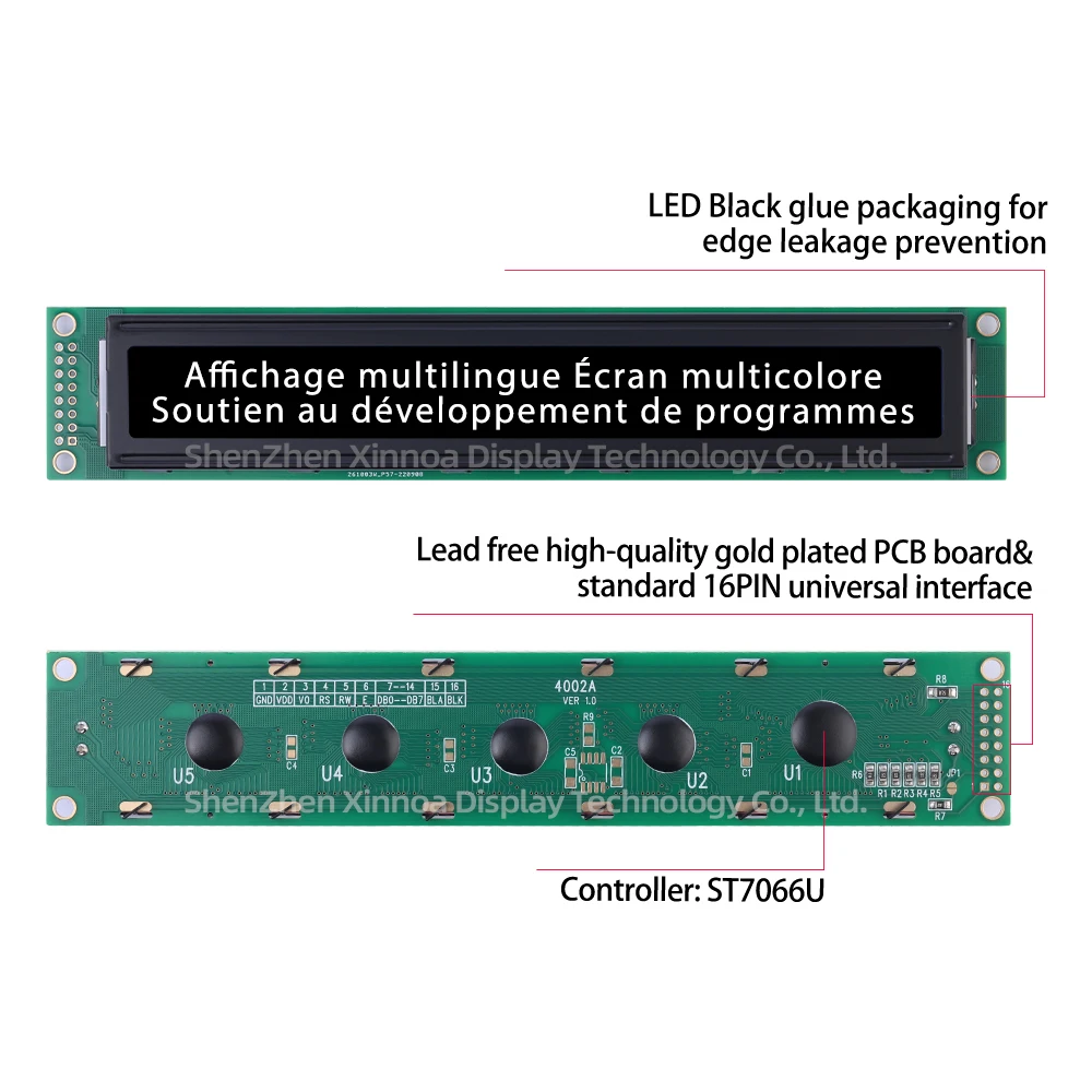 Multiple Word Libraries 182*33*13.5MM Controller ST7066U 5V 3.3V BTN Black Film Green Letters European 4002A LCD Display Screen