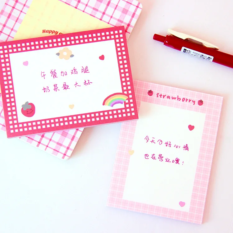 50 Sheets Nette Rosa Erdbeere Notizen Student Study Notes Plan Papier Notizen Papier Notizblock Kawaii Memo Pad