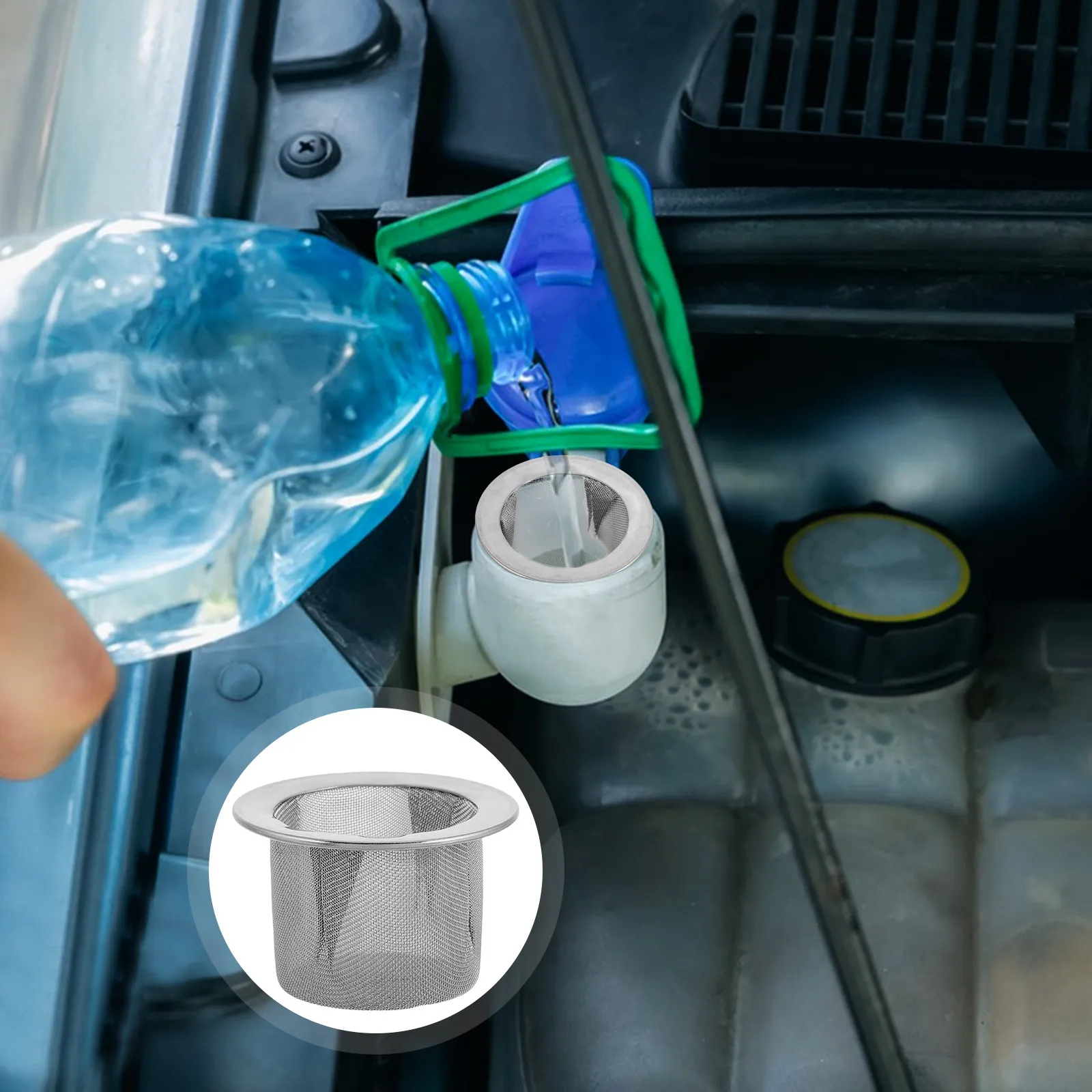 

Washer Fluid Reservoir Strainer Stainless Steel Funnel Windshield Washer Tank Cup Car Fluid Filter Mesh for Smooth Wiper