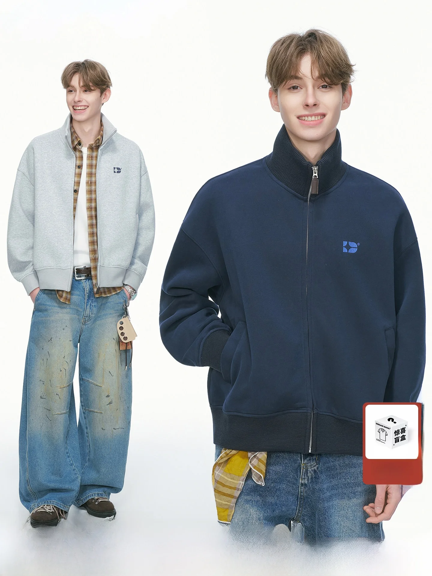 Cleanfit American Style Short Embroidered Open Cardigan Sweatshirt Men's Spring Autumn Jacket Youth Casual Cotton Polyester