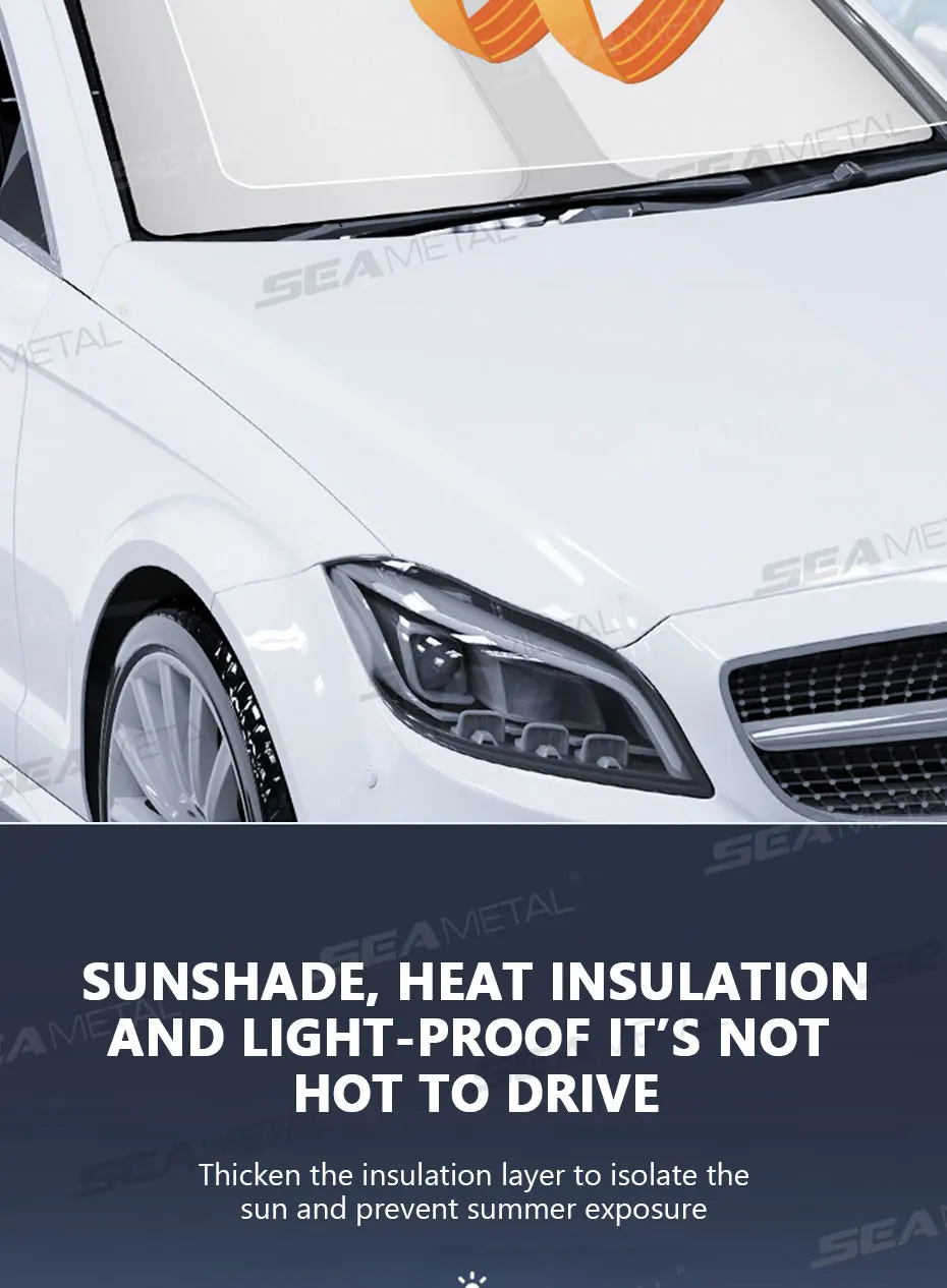 SEAMETAL Faltbare Auto-Windschutzscheiben-Sonnenschutzabdeckung, Sommer-Kühlungs-UV-Reflektionsabdeckung, Sonnenschutz für die vordere Fensterseite, Sonnenschutz – Detail 3