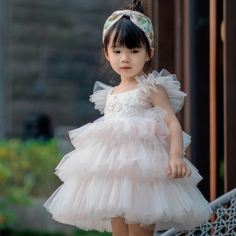 2024 Teenmiro Bridesmaid Dress Wedding Girl Kids Beading Tutu Evening Dresses Children Princess Communion Ball Gown Teens Frocks