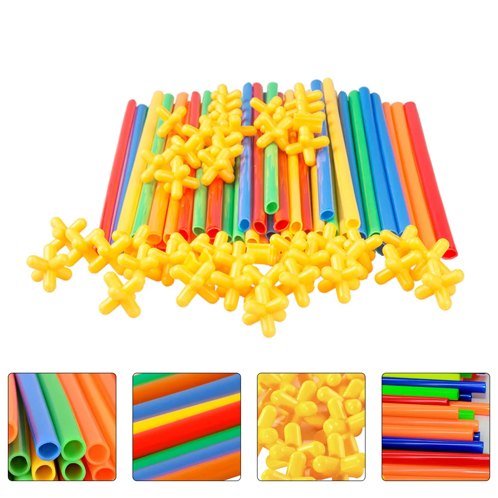

200 Pcs Straw Blocks Building Toys Kids Construction Set Smooth Colorful Safe Creative Play Garden Party