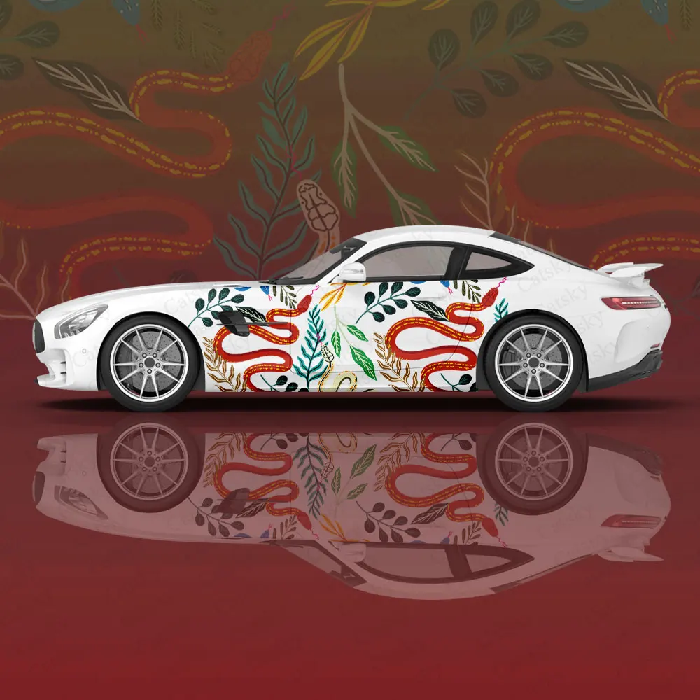 Leaves and Snakes Car Hood Bonnet Vinyl Decals Protect Door Side Skirt Sticker Vinyl Wrap Body Decoration Stripes Racing Sticker