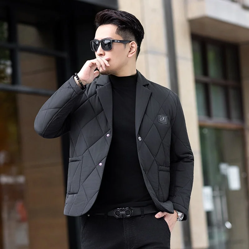 

Men's Thiened Slim Fit Casual Faionable Ci Cotton Jaet with Suit Collar Fce Lined Warm Coat Youth Busin Leisure