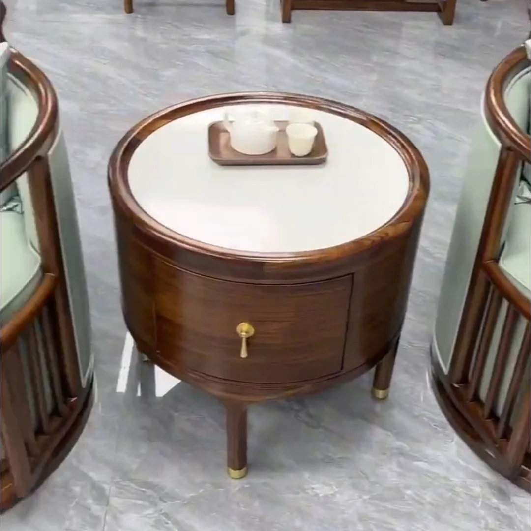YFY new Chinese ebony rotating sofa chair household living room zen solid wood leather leisure chair three-piece set can be