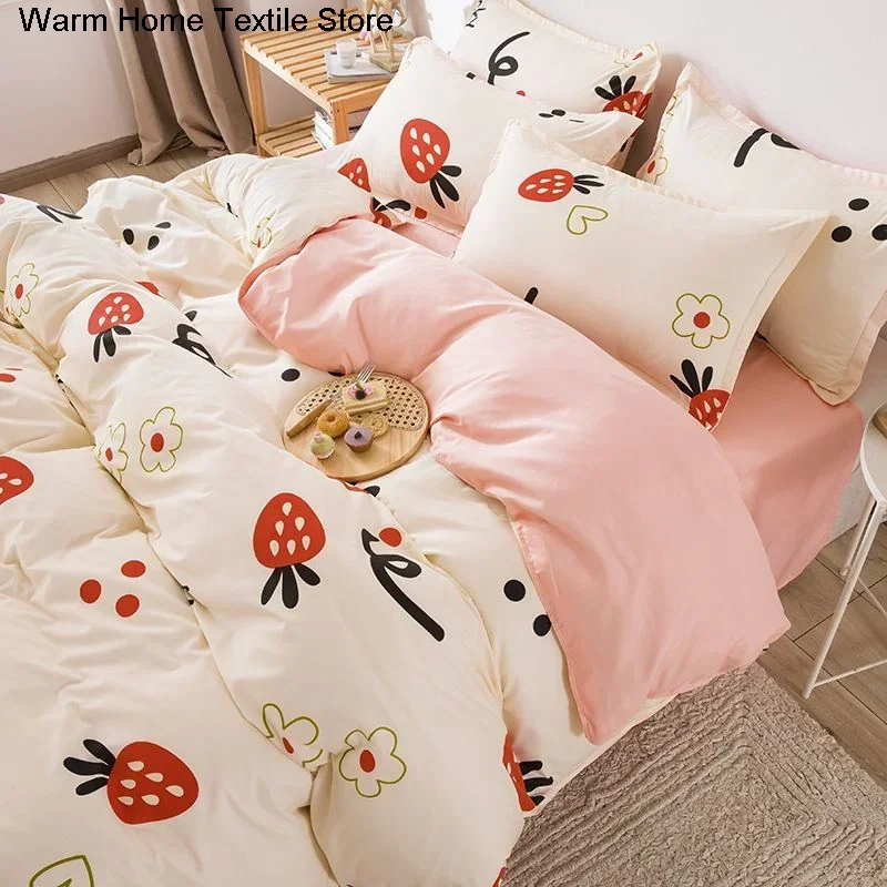 Pink Watermelon Bedding Sets Simple With Flat Sheets Duvet Cover Pillowcase Bed Linen For Boys Girls Kawaii Bedclothes 150x200