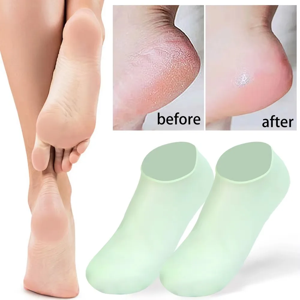 Spa massagem silicone hidratante pé meias remover pele morta anti rachaduras anti-secagem cuidados com os pés meias ferramenta de cuidados com os pés reutilizável