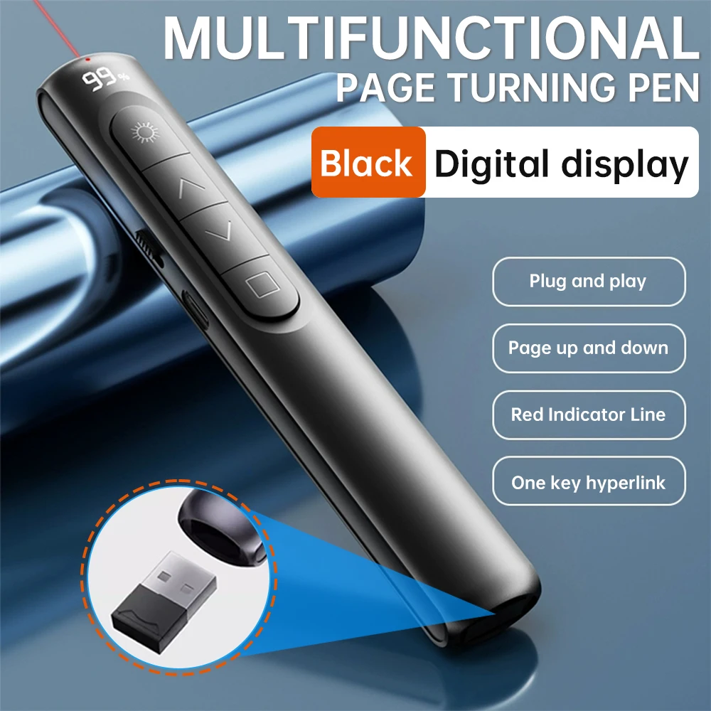 S12 Digital Display Multifunction Page Turner Powerpoint Pen Presentation Clicker Volume Control Long Standby PPT Demonstrator