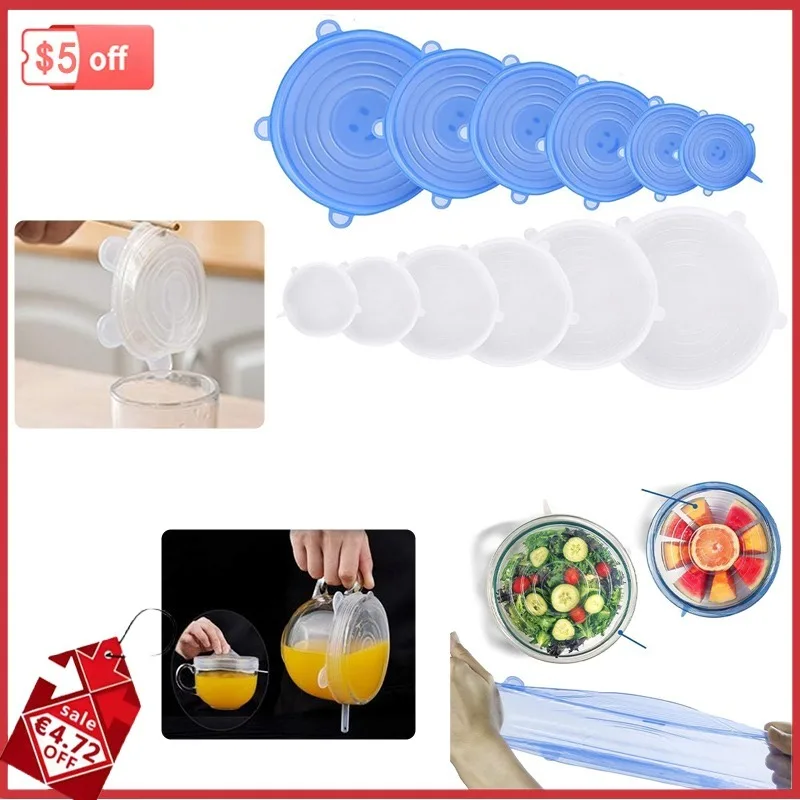 أغطية سيليكون مطاطية للفواكه والخضروات ، أغطية طعام قابلة لإعادة الاستخدام ، أساسيات المطبخ القابلة للتوسيع ، وعاء ووعاء ، حفظ طازج