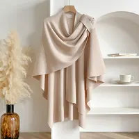 Women Poncho Winter Warm Solid Color Shawl Double Sided Designer Blanket Luxury Scarf Female Cloak Cashmere Pashmina Cape Stole - Image 4