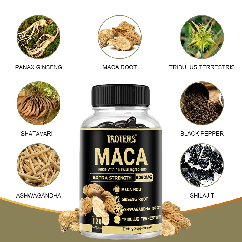 Maca-wortel voor mannen - Natuurlijk energie-supplement ter ondersteuning van atletische prestaties, spierherstel en gevechtsvermoeidheid, 120 capsules