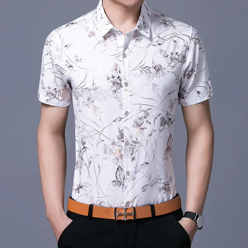 

2025 New Summer Shirts For Men Floral Printing Fashion Short-Sleeved Men's Business Shirt Slim Fit Tops Men Clothing MY744