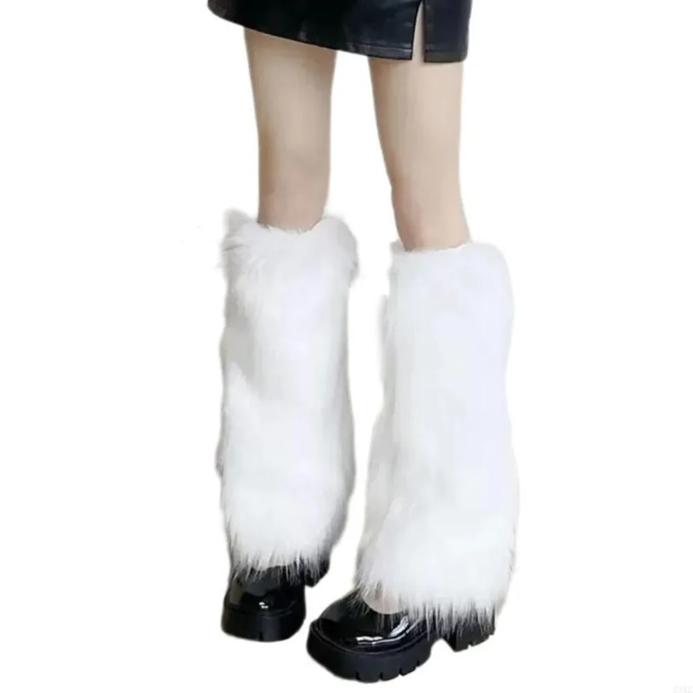 

Harajuku Style Faux Fur Furry Leg Warmers Japanese Style 40cm Lolita Boots Cover Y2K Soft Warm Knee Sleeve Autumn/Winter